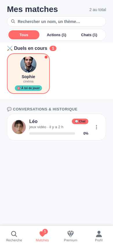 Mes matchs, photos révélées après plusieurs quiz partagés